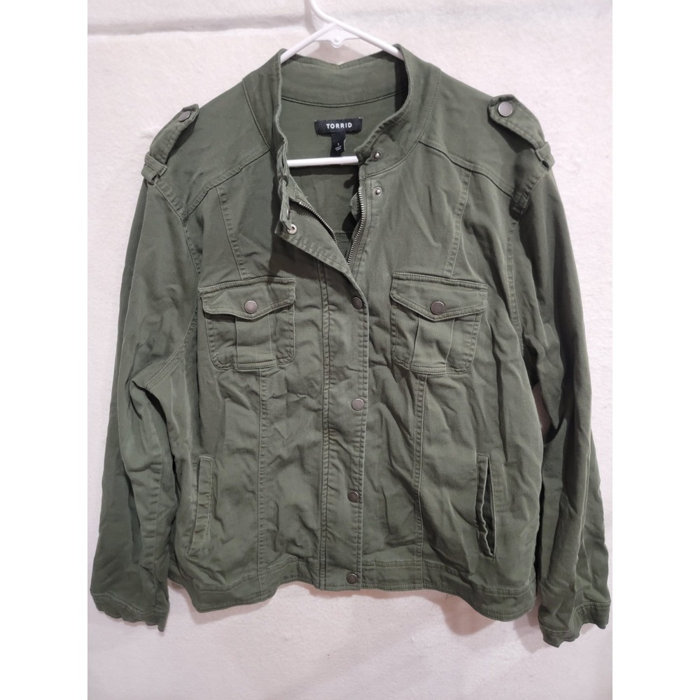 Torrid Utility Jacket Size 1 1X Olive Green Military Field Twill Stretch Cargo